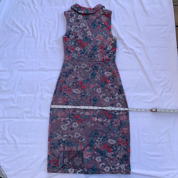 Anthropologie Maeve Jacquard Floral Sheath Dress Size 0P Purple Pink Sleeveless - Picture 6 of 9